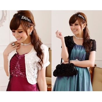 特価！結婚式　パーティー　ドレス　ビジューフリル　花柄レース　カーディガン ボレロ#9613