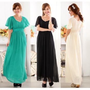 ★新作★パーティー　披露宴　演奏会　欧米風　 大人Ｖネック　上品プリーツロング　ドレス#9626