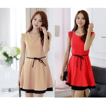 特価★HOT!OL通勤　通学　Aライン　配色　コットンリネン　ワンピース#9801