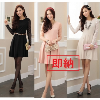 ★人気商品即納！★通勤　パーティー　ベルト付き　袖ドット柄　ワンピース