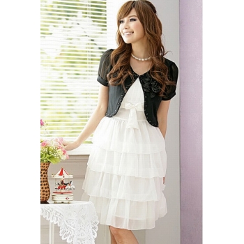 ★全3色★袖シフォン切替素材　結婚式　ドレス　ボレロ　カーディガン#1127