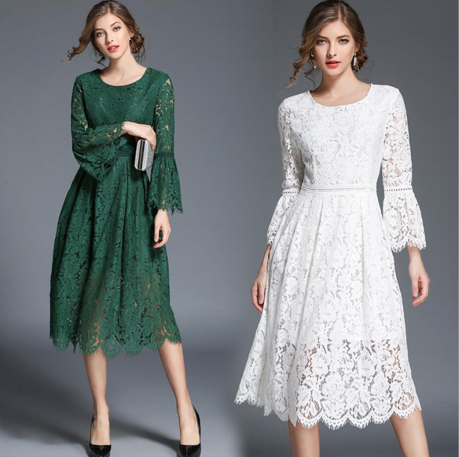 特価　S　★パーティー 二次会 結婚式 披露宴 大人優雅スタイル　膝下 総レース  ドレス ワンピース