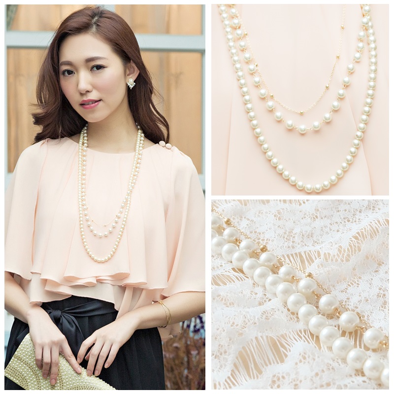 ★通勤　パーティー　結婚式　ドレス　出かけ　パール風ネックレス　3連ネックレス