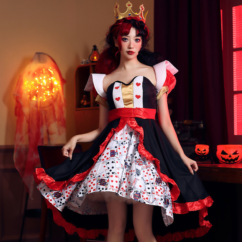 S～2L★ステージ　ハロウィン 4set　トランププリント アリス　 Cosplay 衣装 変装　